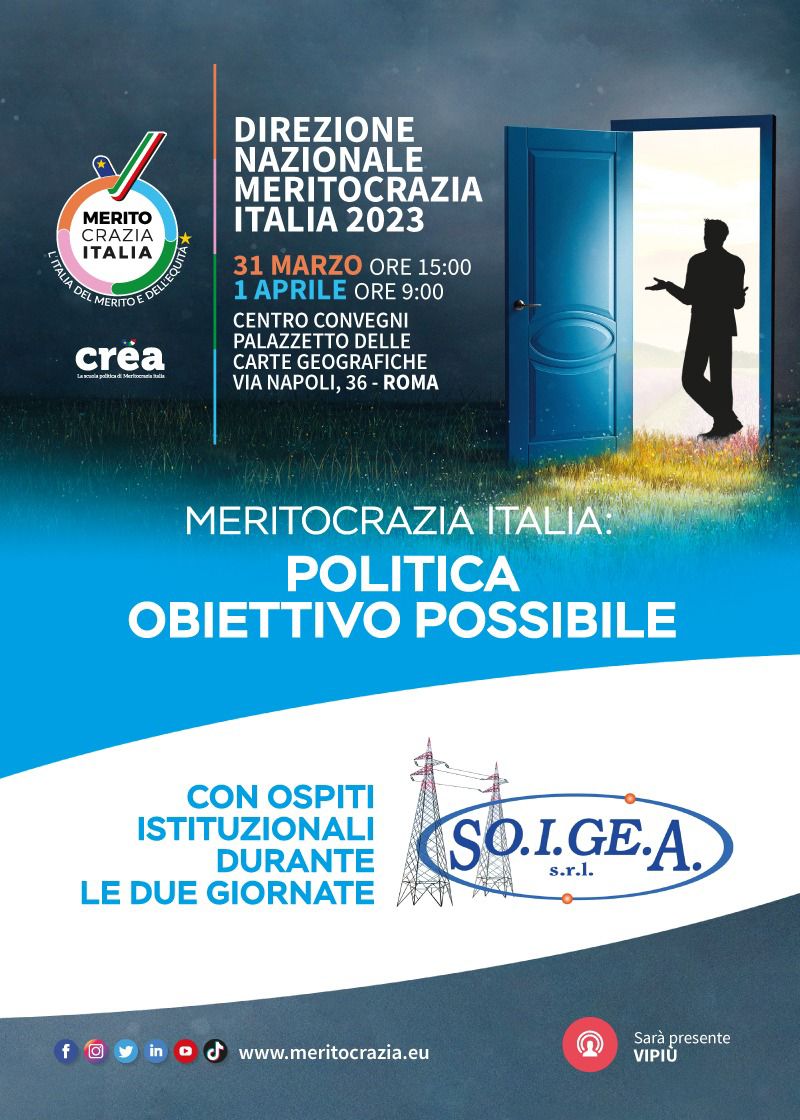 Roma - 31 marzo e 1 aprile, Direzione nazionale di Meritocrazia Italia: ‘Politica, obiettivo possibile’
