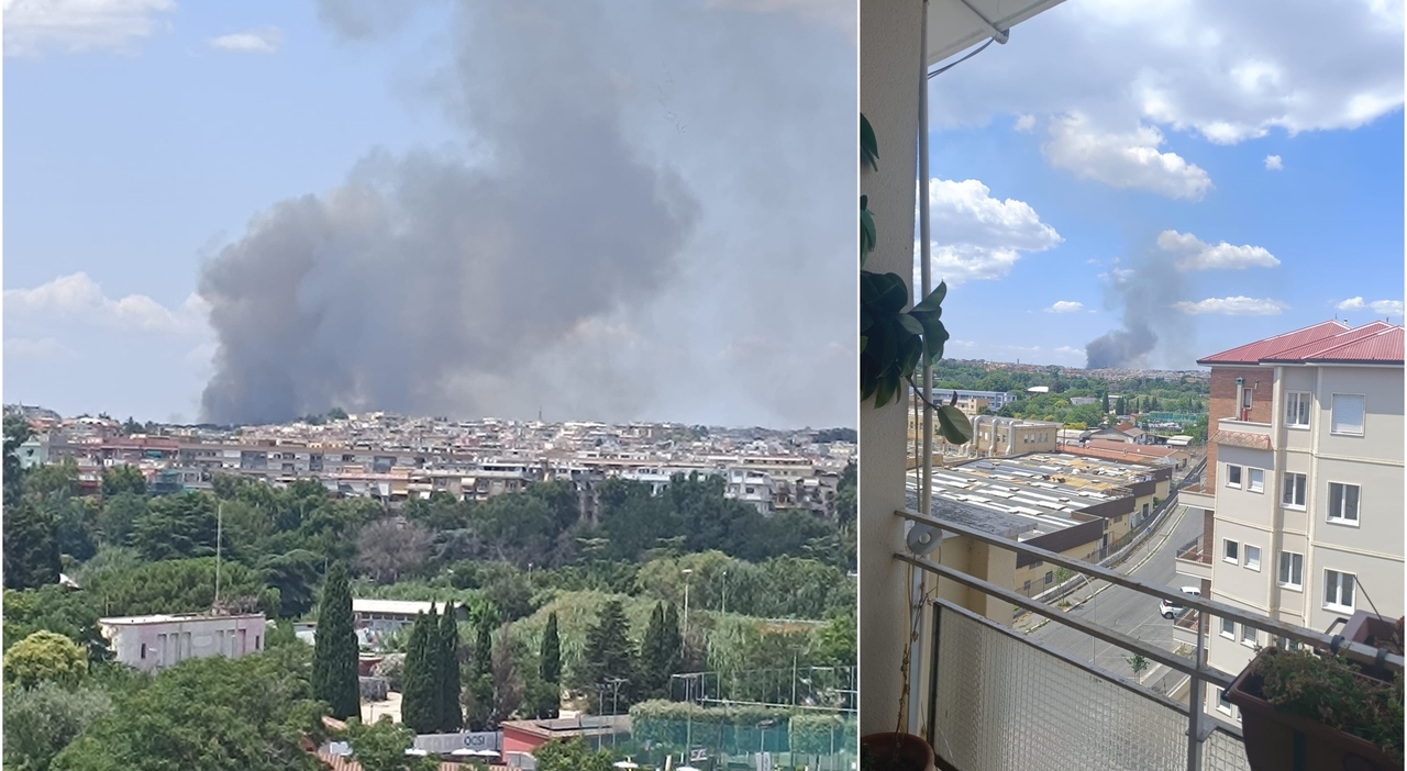 Incendi a Roma, in fiamme sterpaglie a Pineta Sacchetti. Nuvola di fumo in zona Tuscolano