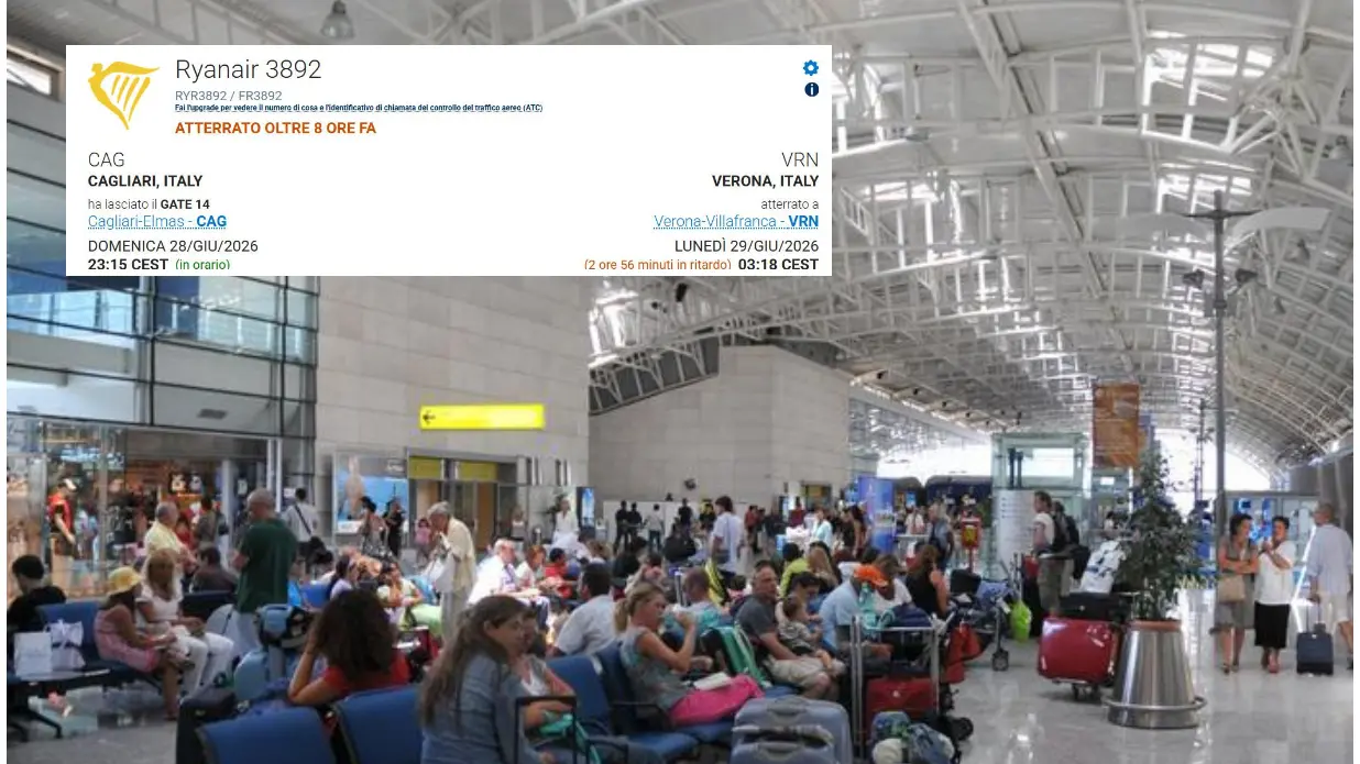 Ore di ritardo, dirottamento a Verona e passeggeri bloccati a bordo: odissea nella notte sul volo Ryanair Cagliari-Bergamo