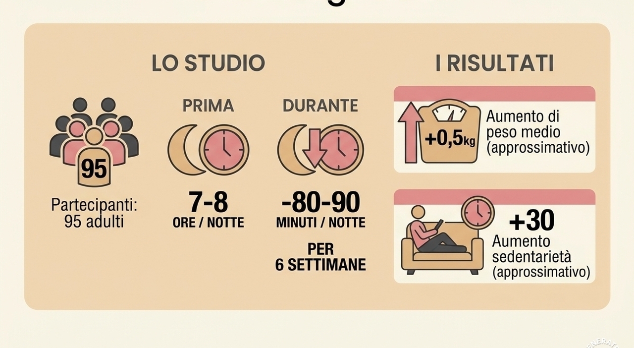 «Dormire 80 minuti in meno a notte fa ingrassare»: il legame con peso e sedentarietà in uno studio