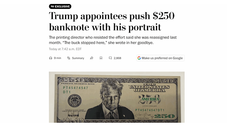 Trump vuole il suo volto sulla banconota da 250 dollari: il prototipo è già pronto al Tesoro - Il Fatto Quotidiano