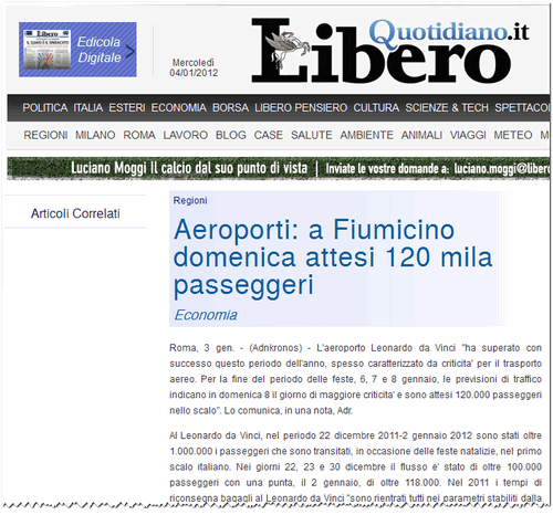 Fabrizio Palenzona (ADR): a Fiumicino domenica attesi 120 mila passeggeri